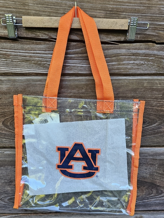 League Collegiate Outfitters Handbags - Auburn Tigers Clear Stadium Tote Bag Orange Handles NCAA Licensed